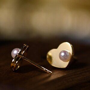 New 18K gold mirror love pearl earrings